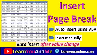 Insert page break in Excel  Auto insert page breaks on value change [upl. by Ojaras]