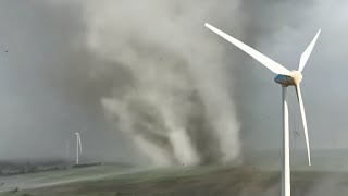 INCREDIBLE TORNADO VS WIND TURBINE DRONE FOOTAGE [upl. by Atsylak68]