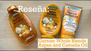 Reseña Garnier Whole Blends línea Argan and Camelia Oil Garnier Währe Schatze  Andy ML [upl. by Ynehpets]