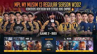 DEFENDING CHAMPIONS STOP WIN STREAK KGE🔥 HOMEBOIS VS KING EMPIRE ESPORTS GAME 2 MPL MY S13 MLBB [upl. by Nat]