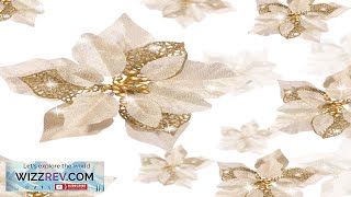 36 Pieces Christmas Glitter Poinsettia Faux Flowers Christmas Flowers Decorations Wedding Review [upl. by Harman]