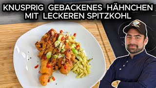 Knusprig gebackenes Hähnchen mit Spitzkohl Asia Style [upl. by Neibaf]