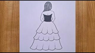 How to draw a Girl from backside in beautiful dress  Girl drawing step by step  Pencil drawing [upl. by Hach]