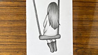 How to draw a girl on swing  Girl on swing drawing easy  Easy drawings step by step  Girl drawing [upl. by Rusert]