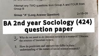 BA 2nd year Sociology 424 Question Paper 2079 Research Methods in Sociology Question Paper BA 2nd yr [upl. by Gnoc]