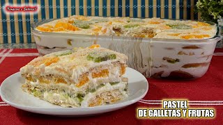 DELICIOSO PASTEL DE GALLETAS Y FRUTAS SIN COCINAR NADA ES FÁCIL Y LINDO [upl. by Aidnyl]