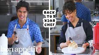 Charles Melton Attempts To Keep Up with a Professional Chef  BacktoBack Chef  Bon Appétit [upl. by Wartow]