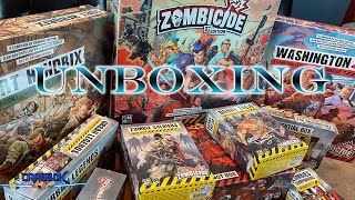 Zombicide 2nd Edition  Massive Kickstarter Unboxing  Base Expansions and Stretch Goals [upl. by Ahsiyk]