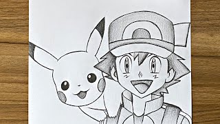 How to draw Ash and Pikachu  Step by step  Beginners drawing tutorials step by step  Art videos [upl. by Scrivings]