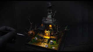 How to make a Creepy Halloween House Diorama with foam  Spooky DIY  Tutorial [upl. by Tessi]