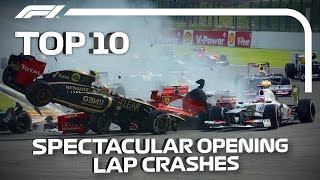 Top 10 Spectacular Opening Lap Crashes in F1 [upl. by Ecinreb875]