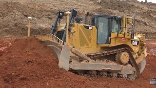 A Big Caterpillar D8T Dozer Pushing Dirt [upl. by Salvidor261]