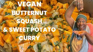 How to make vegan curry with butternut squash sweet potatoes and chickpeas [upl. by Bartholomeo]