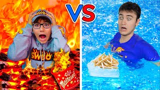 MANGER DES ALIMENTS CHAUDS vs DES ALIMENTS FROIDS PENDANT 24H  Hot vs Cold Challenge Swan VS Néo [upl. by Ayamahs]