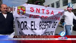 Marchan trabajadores de la salud para obtener mejores condiciones laborales tras la transición [upl. by Akirdnwahs669]