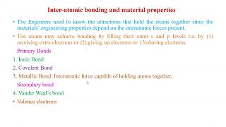 Interatomic bonding and material properties [upl. by Arimas]