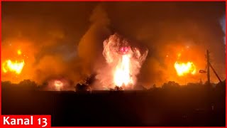 Terrible explosion Warehouse containing thousands of ammunition was struck in Russian Tver region [upl. by Karalynn470]