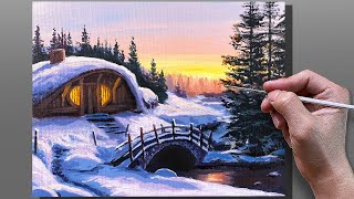 Acrylic Painting Cozy Winter Landscape  Correa Art [upl. by Enywtna]