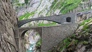 Switzerland Devils Bridge at Schöllenen Gorge  Teufelsbrücke  Reuss [upl. by Ericha]