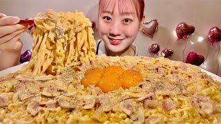 ASMR Carbonarastyle Buldak Fire Noodles【Mukbang Eating Sounds】【English subtitles】 [upl. by Aehs766]