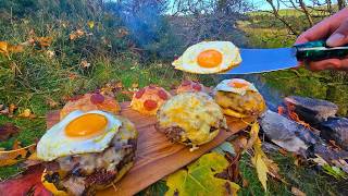 A Pizza on Top of a Burger You NEED to try this  ASMR Outdoor Cooking [upl. by Hawkie64]