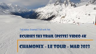 Le Tour Chamonix Ecuries ski trail piste video in 4K Nice introduction into the area Red Run [upl. by Ille195]