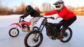 INSANE SurRon X EBike vs Pit Bike Racing On Thin Ice [upl. by Yme]