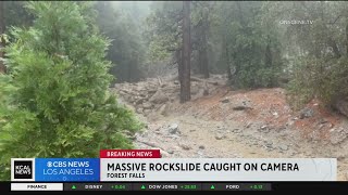 Rockslide caught on camera in Forest Falls crews working to clear roadways of debris [upl. by Carie]