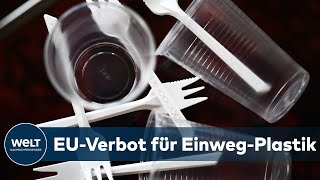 PLASTIKVERBOT ab Juli EUweite Verbot von EinwegPlastik wie Styropor und Becher [upl. by Ahtiuqal]