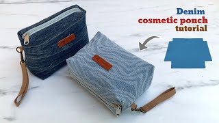 Sewing diy denim cosmetic pouch bag tutorialcosmetic pouch bag patterns sewing pouch bag ideas [upl. by Berkman]