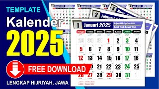 Kalender 2025 lengkap dengan tanggal merah Hijryah Jawa  Download Gratis  CDR  Template [upl. by Drarig]