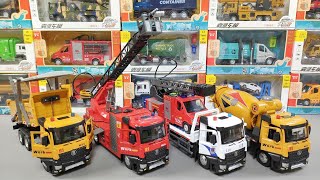 Unboxing And Review Metal Diecast Models Of Dump Truck Fire Truck Tow Truck And Mixer Truck [upl. by Ninos]