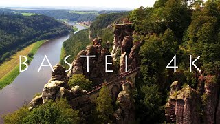 Die BASTEI  The Bastei Bridge  Sächsische Schweiz  The Elbe Sandstone Mountains 4K Aerial Views [upl. by Etteloiv]