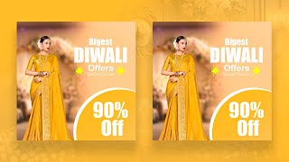 Poster Design  Saree sale poster design for diwali festival  Photoshop cc [upl. by Nytsud]