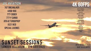 HEATHROW SUNSET LANDINGS 4K LHR 27R 60FPS  A350 777 787 ATR42 LOT Special Livery [upl. by Ilohcin384]