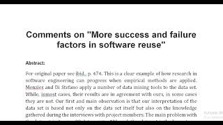 Comments on More success and failure factors in software reuse [upl. by Anoerb289]