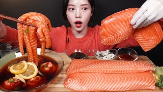 SUB살살 녹는 통연어 2kg 먹방 직접 만든 연어국수까지 연어파티 꿀조합 리얼사운드 Salmon Mukbang Asmr [upl. by Irmina365]