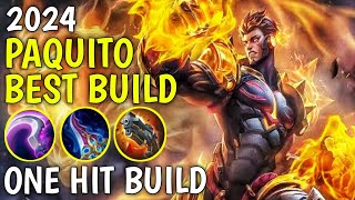 PAQUITO BEST BUILD 2024  TOP 1 GLOBAL PAQUITO BUILD AND EMBLEM  PAQUITO ONE SHOT BUILD [upl. by Hurless]