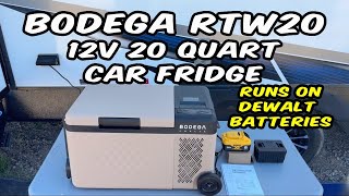 Bodega RTW20 20 Quart 12 Volt Car Refrigerator Overland Fridge Freezer Dewalt Battery [upl. by Nosnorb]