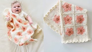 Crochet Desert Blush Field of Daisies Baby Blanket [upl. by Bikales]