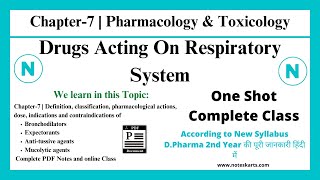 Pharmacology Chapter7 d pharma 2nd year  Drugs Acting On Respiratory System  Complete Class Hindi [upl. by Florette725]