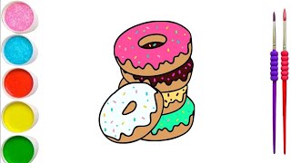 Donut 🍩 drawing for kids Fun drawing Coloring videos for kids [upl. by Limak]