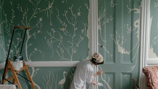 Painting a Chinoiserie Mural in my Rented Apartment  Brooklyn NY  Wall 2 [upl. by Okorih]