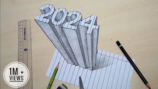 Learn How to Draw 2024 in 3D drawing  easy stepbystep for beginners [upl. by Hamlen]