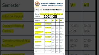 RTU BTech I Sem Academic Calendar for odd Semester Session 202425 shortsfeed [upl. by Muns]