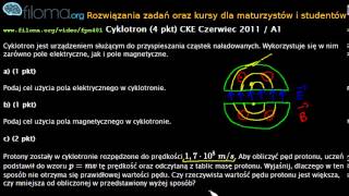 Zadania z fizyki  fpm401  Cyklotron 4 pkt CKE Czerwiec 2011  A1 [upl. by Frerichs]