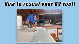 How to Seal RV Roof RV technician explains how to seal seams amp moldings with roof sealant [upl. by Amihsat]