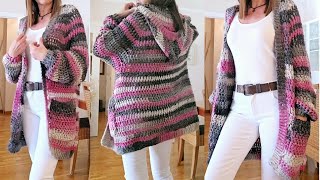 Como tejer Chaqueta con capuchaCardigan hood crochet [upl. by Yerd134]