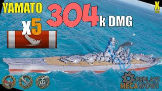 Yamato 5 Kills amp 304k Damage  World of Warships Gameplay [upl. by Dacy]