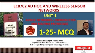 EC8702 AD HOC AND WIRELESS SENSOR NETWORKS UNIT1MCQ PART1 [upl. by Nylinnej]